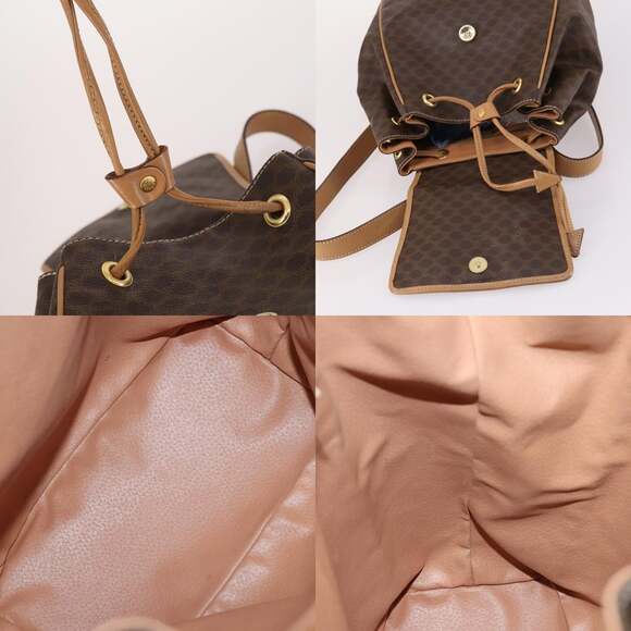 CELINE Macadam Canvas Backpack Pvc Leather Brown Gold - Picture 12 of 13